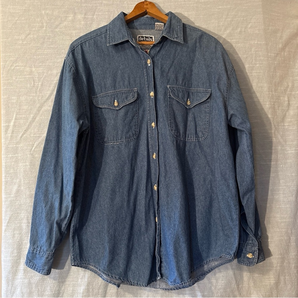 Details Express Denim Blue Shirt Long Sleeve Button Up Women’s Sz S
